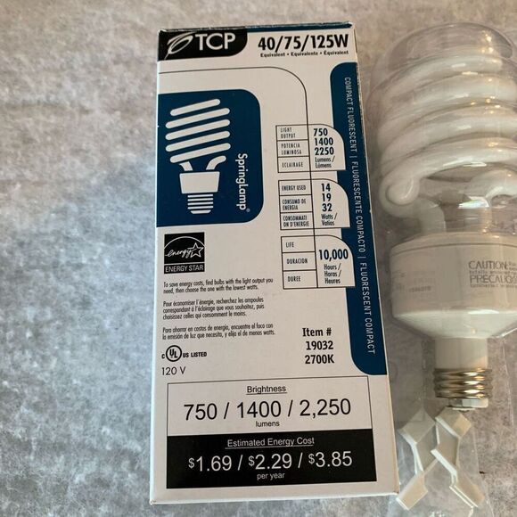 TCP Spring Lamp 10032 40/75/125W Compact Fluorescent Lightbulb *New* - Picture 2 of 4